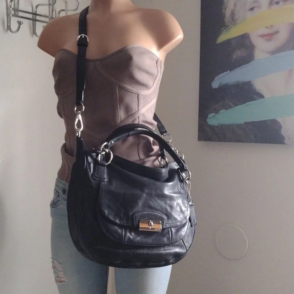 Coach,Black Leather Shoulder and Crossbody Bag